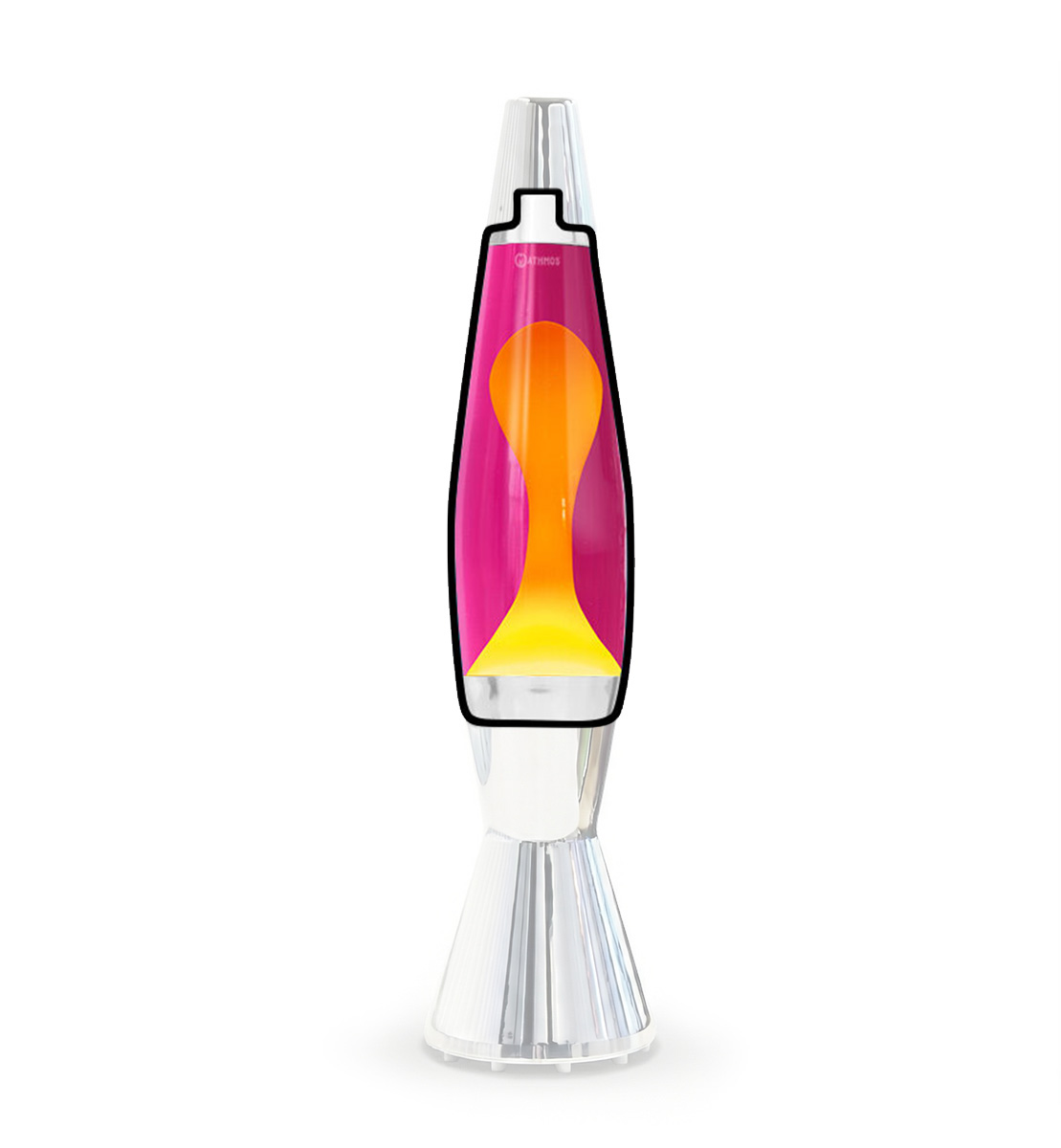 Bouteille de lampe à lave Mathmos Astrobaby avec eau rose et lave jaune