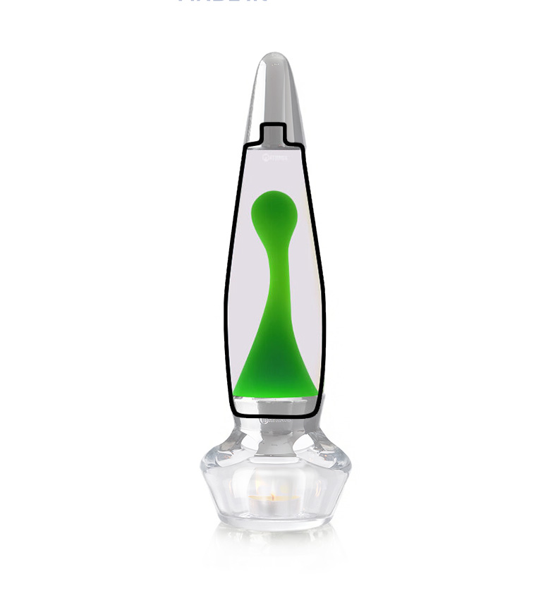Bouteille de lampe à lave Mathmos Evo avec eau transparente et lave verte
