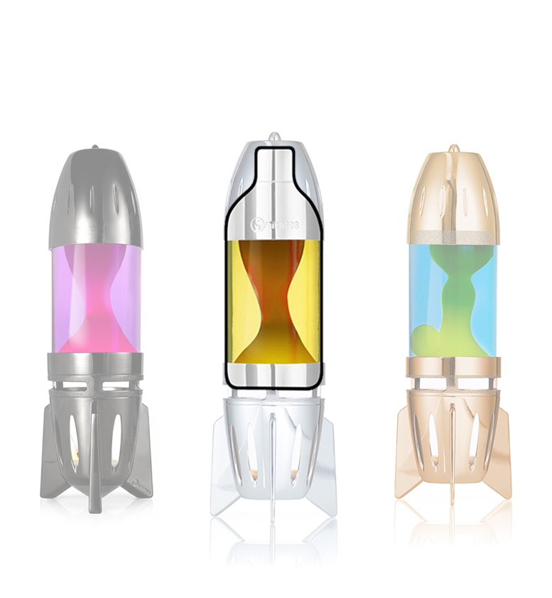 Bouteilles de lampes à lave Mathmos FireFlow avec différentes laves