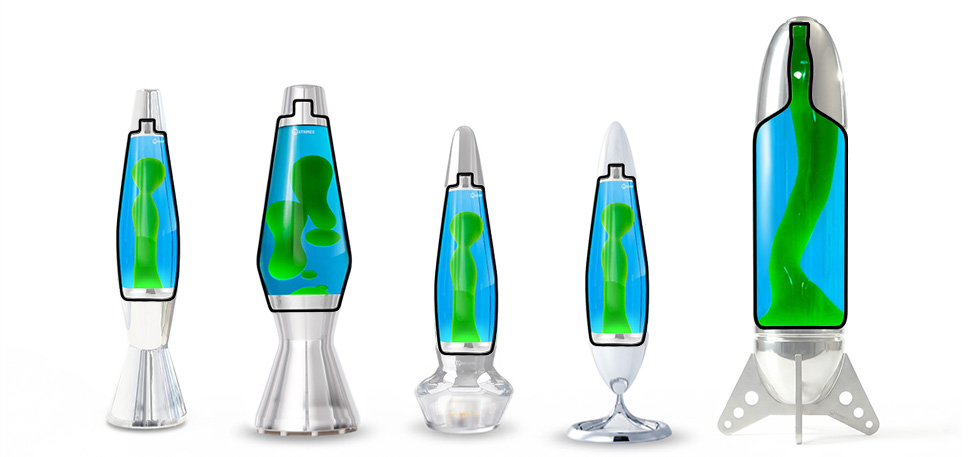 Sélection de bouteilles de lampes à lave de différents modèles