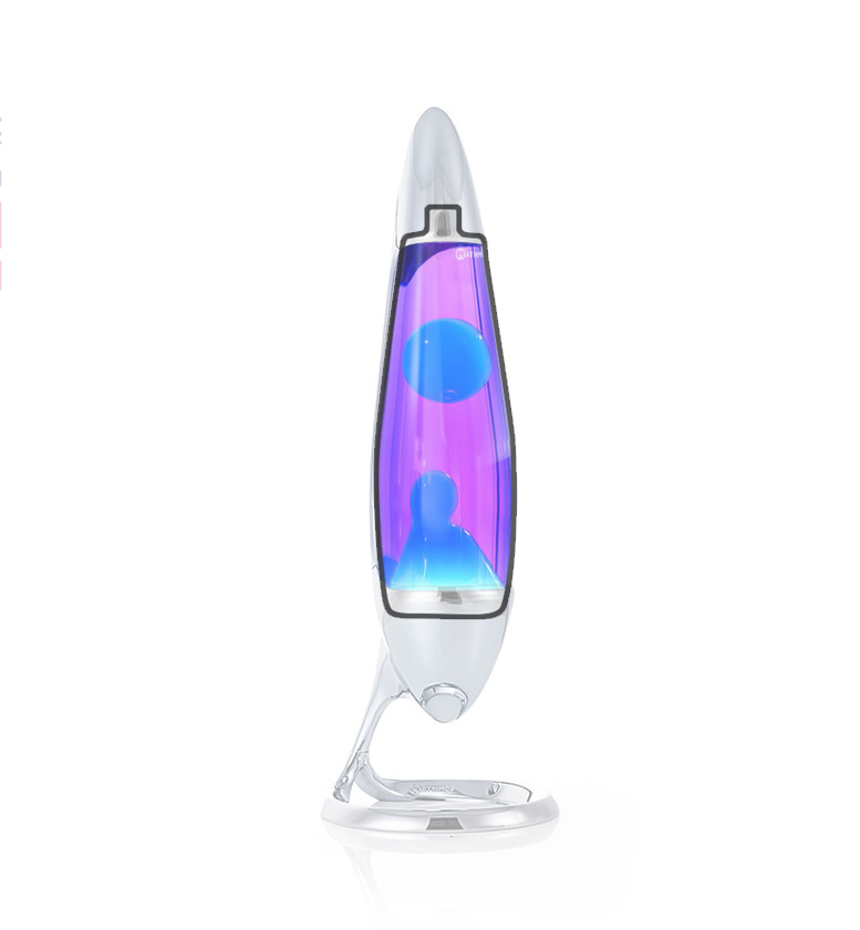 Bouteille de lampe à lave Mathmos Neo avec eau violette et lave bleue
