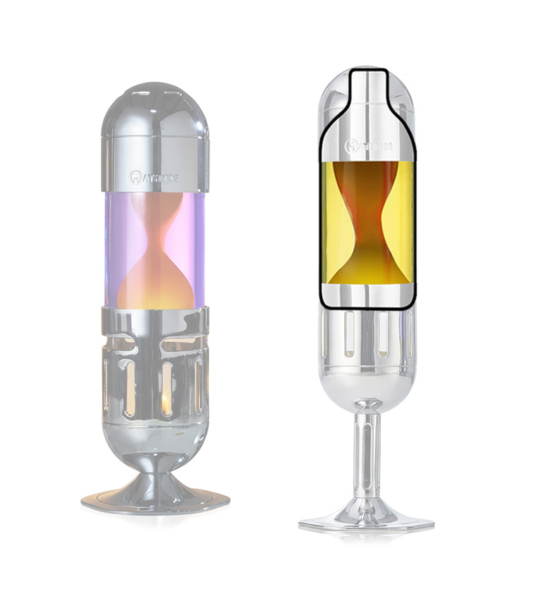 Bouteilles de lampes à lave Mathmos Pods avec différentes laves