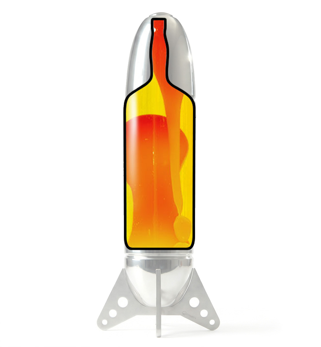 Bouteille de lampe à lave Mathmos Rokit avec eau jaune et lave orange